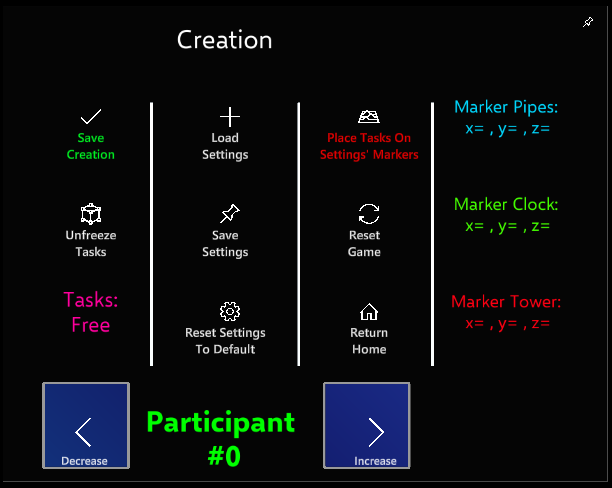 image of the creation menu